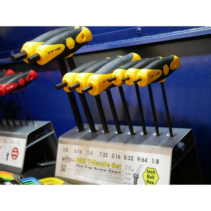 Wiha Tools 33499 Soft Grip Dual Drive Ball End Hex T-Handle Inch Black Finish 8 Piece Set in Metal Stand