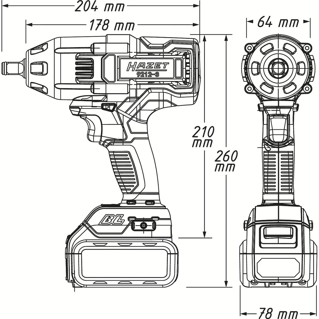 Hazet 9212-3LB/4 1/2 inch (12.5 mm) square ∙ solid Cordless impact wrench ∙ 700 Nm
