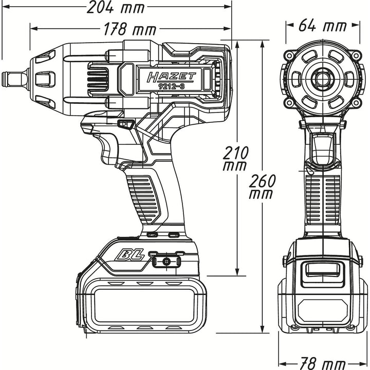 Hazet 9212-3LB/4 1/2 inch (12.5 mm) square ∙ solid Cordless impact wrench ∙ 700 Nm