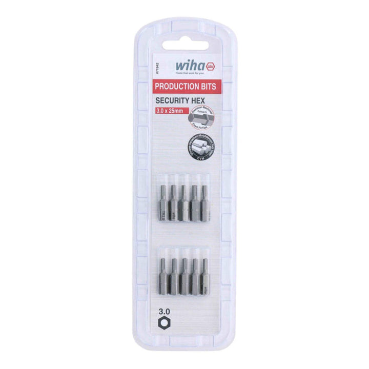 Wiha Tools 71942 Security Hex Insert Bit, 3.0 mm x 25 mm, 10 Pk.