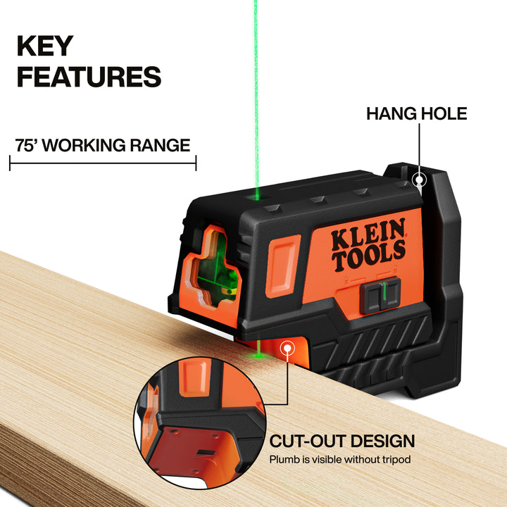 Klein Tools 93MCLPG Compact Green Cross-Line Laser Level with Plumb Spot