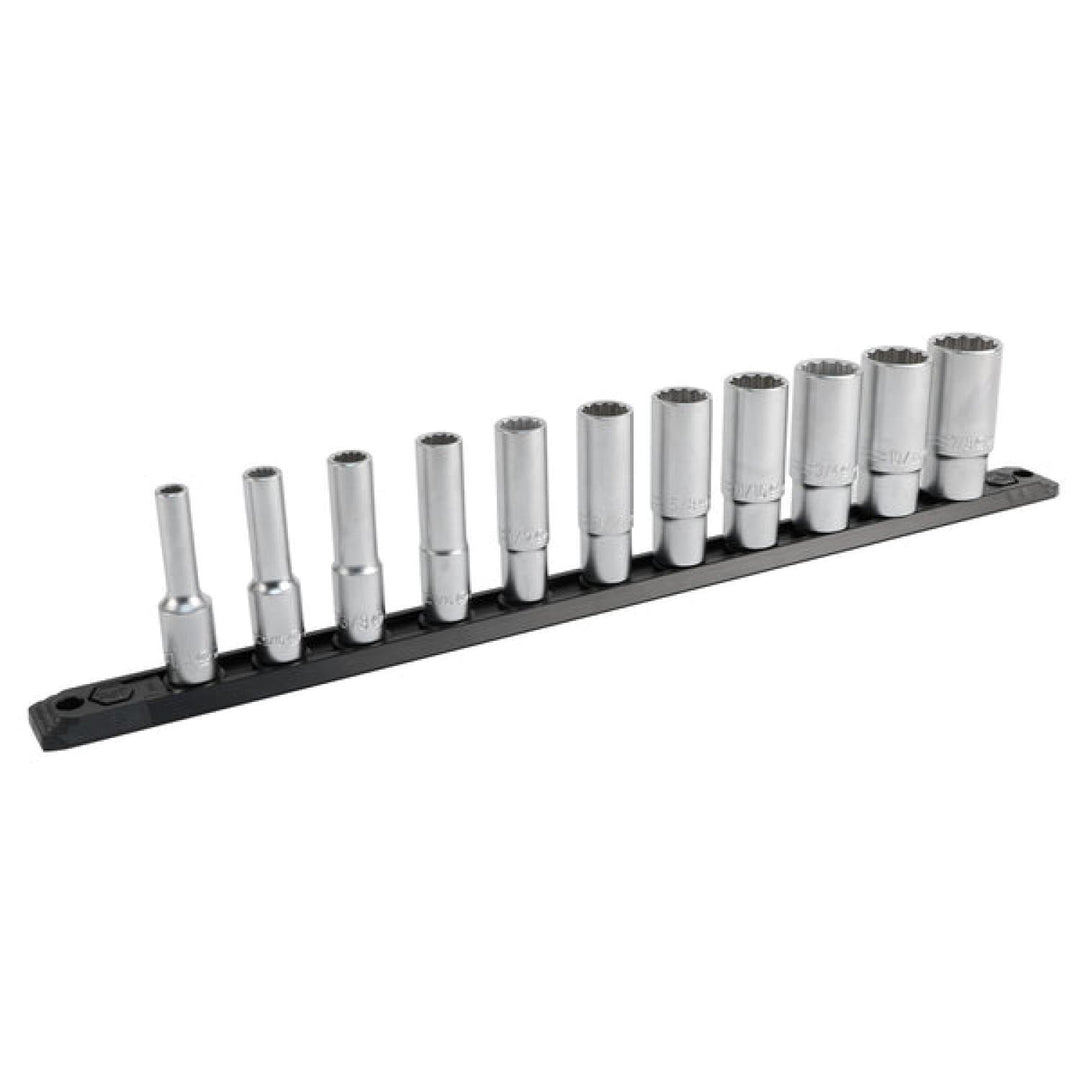 Wiha Tools 33792 3/8" Inch Drive 12 Point Deep Socket Set, 1/4" to 7/8" with Ratchet and Extensions, 15 Pc.