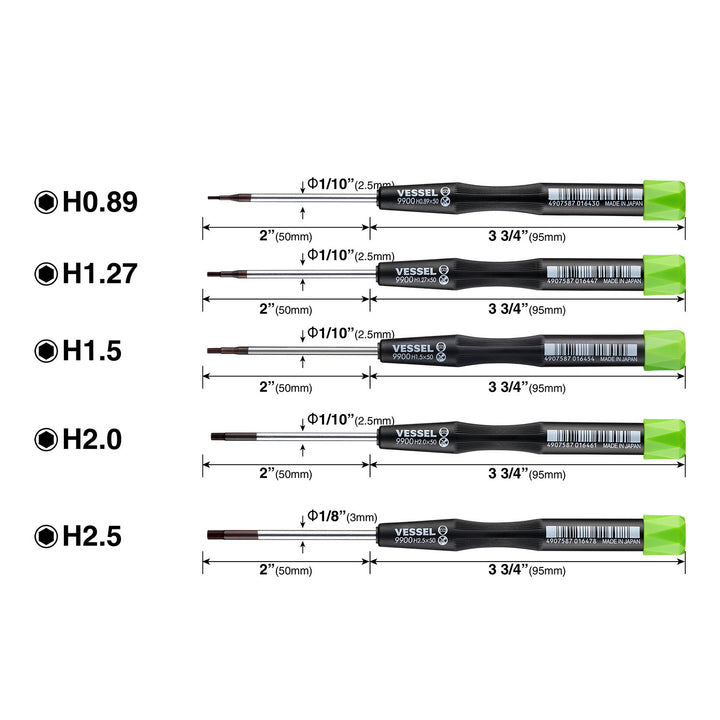 Vessel Tools 99005HXPBU Micro Precision Screwdriver Set, 5 Pc.