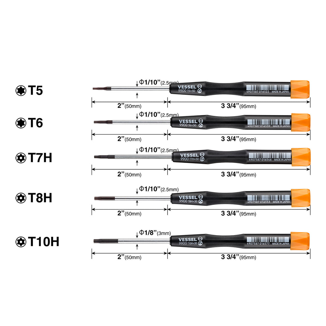 Vessel Tools 99005TXPBU Micro Precision Screwdriver Set, 5 Pc.