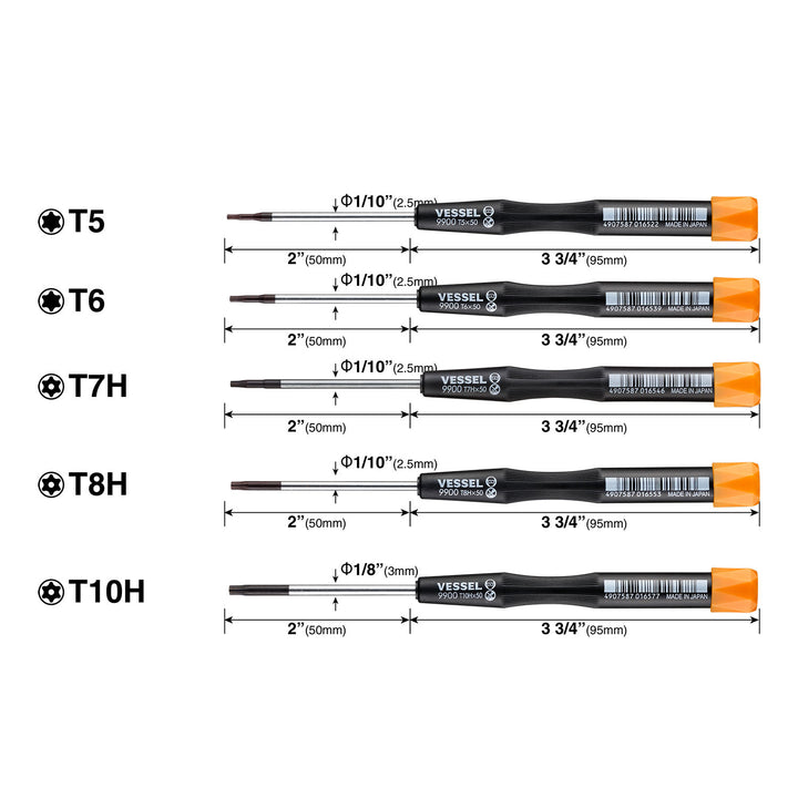 Vessel Tools 99005TXPBU Micro Precision Screwdriver Set, 5 Pc.