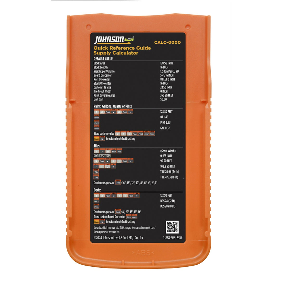 Johnson CALC-0000 Material Estimator Calculator