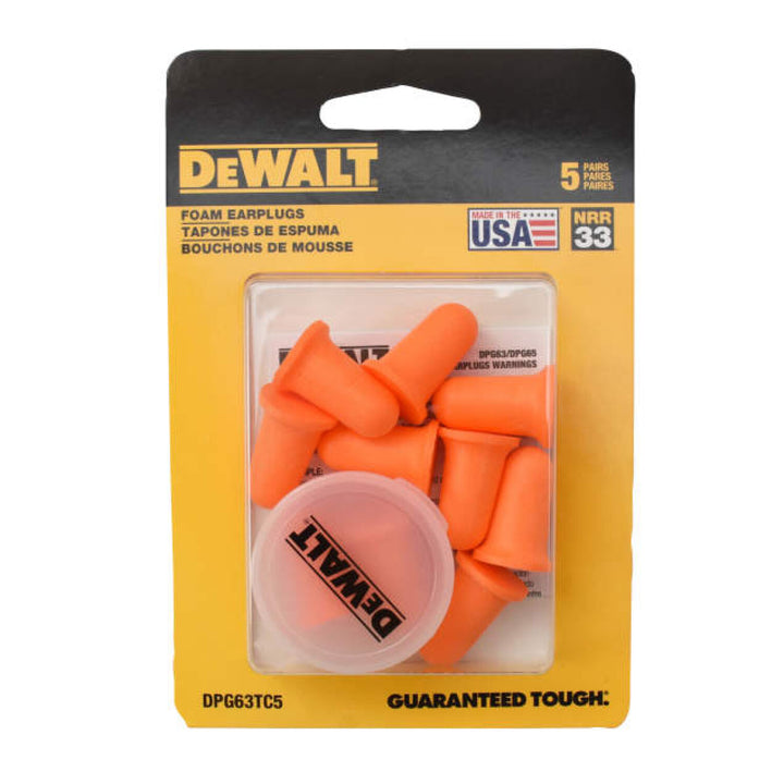 DEWALT RDNS-DPG63TC5 Orange Bell NRR33 Foam Earplugs - Uncorded - 50 Pair Resealable Bag