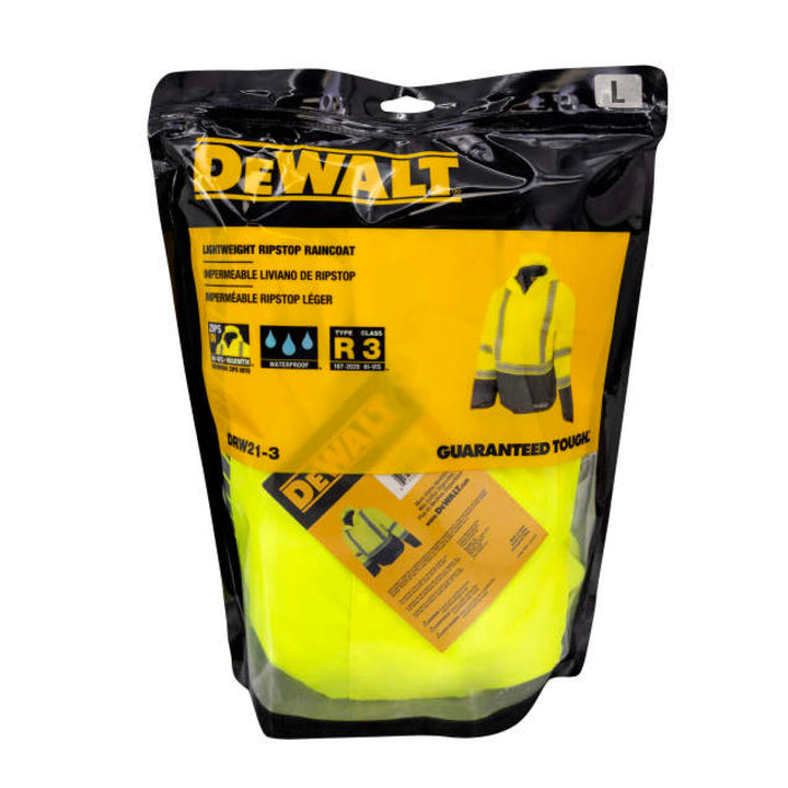 DEWALT DRW21 Class 3 Ripstop Wind and Rain Jacket- Hi-Vis Green