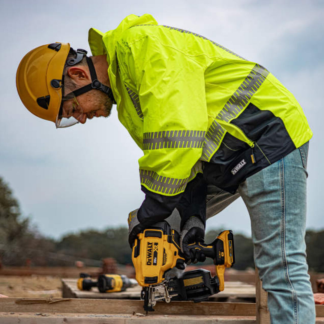 DEWALT DRW21 Class 3 Ripstop Wind and Rain Jacket- Hi-Vis Green