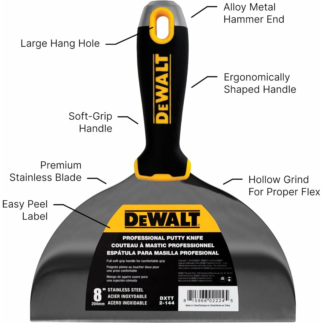 Dewalt DXTT-2-144 8 in. Stainless Steel Putty Knife with Soft Grip Handle