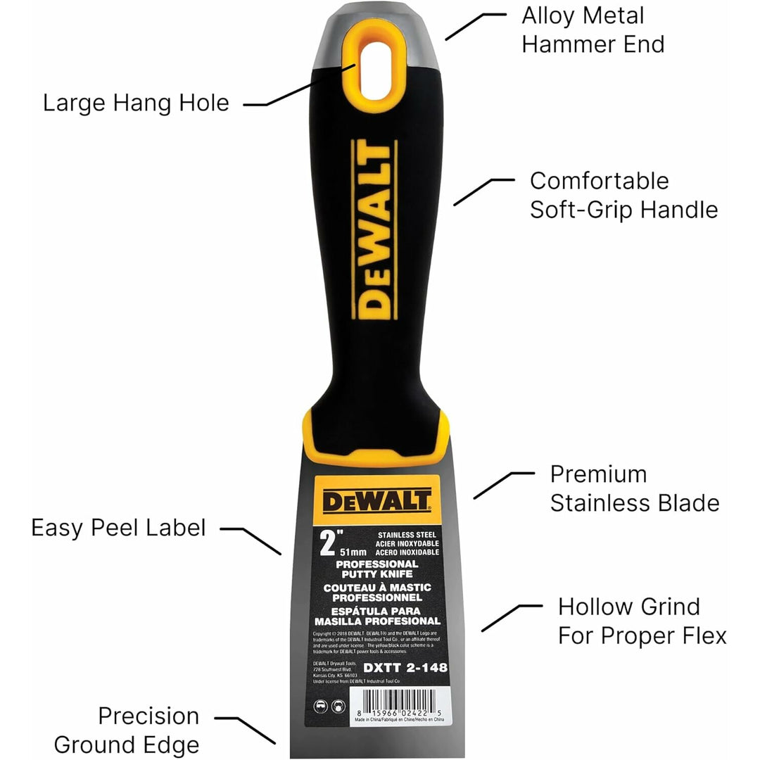 Dewalt DXTT-2-148 2 In. Stainless Steel Putty Knife with Soft Grip Handle