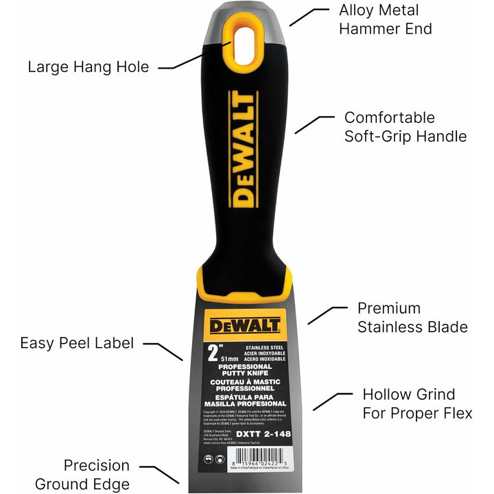 Dewalt DXTT-2-148 2 In. Stainless Steel Putty Knife with Soft Grip Handle