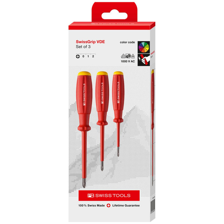 PB Swiss Tools PB 58548.CBB Screwdriver Set Phillips with SwissGrip VDE Handle 1000V Insulated PH0-PH2 3-Piece