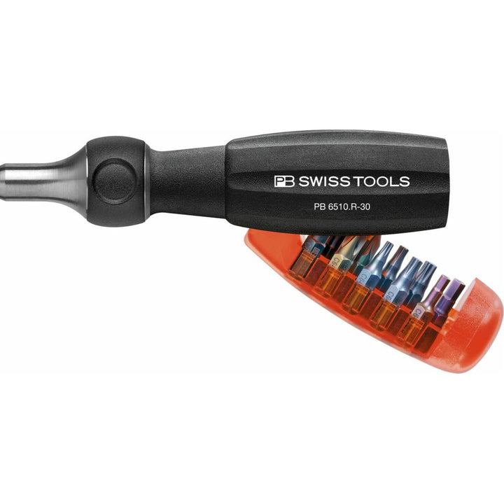 PB Swiss Tools PB 6510.R-30 Insider Pro Ratchet – ratchet handle with integrated bit magazine and 10 PrecisionBits C6