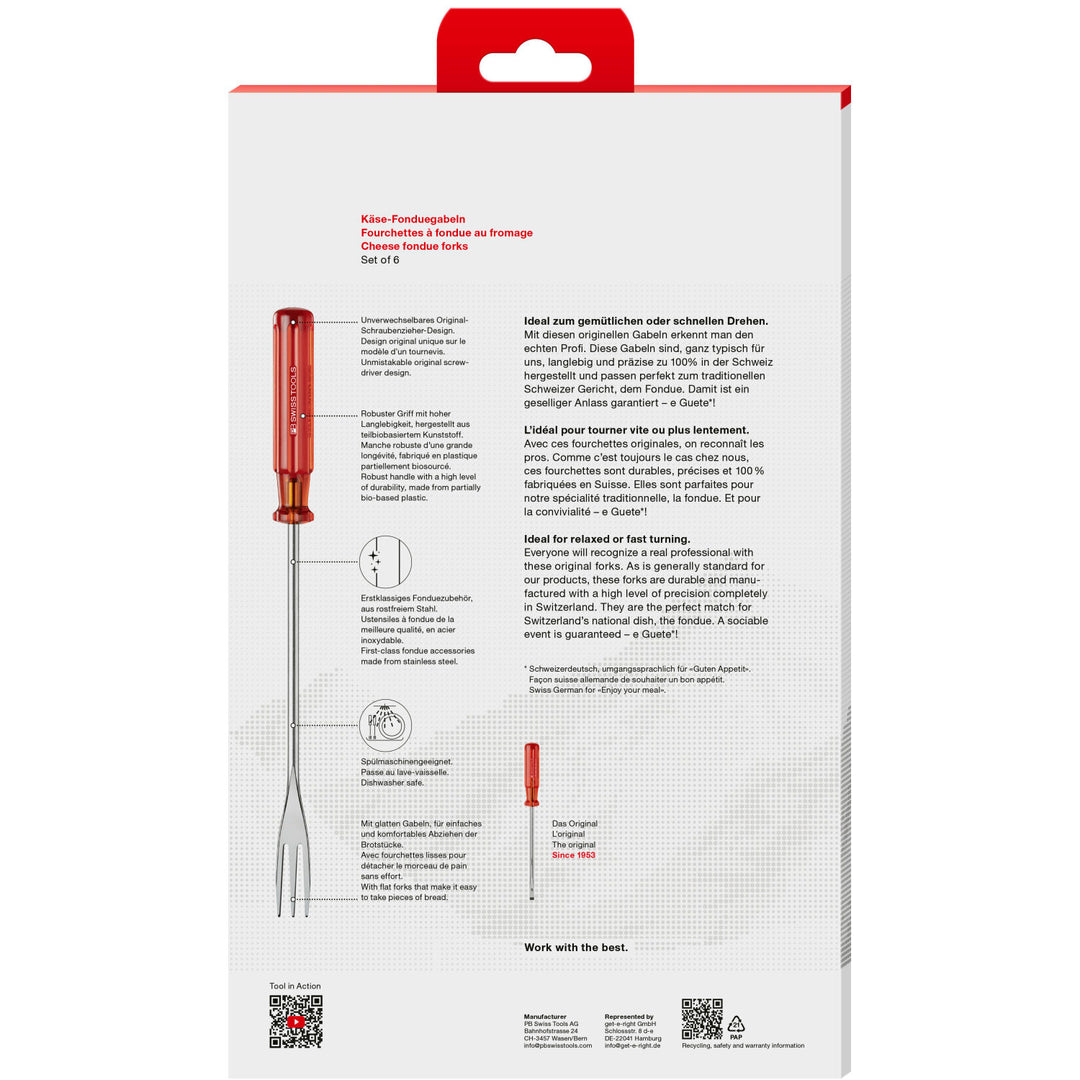 PB Swiss Tools PB 4040.CBB 6 Set Of Fondue Forks For Cheese Fondue