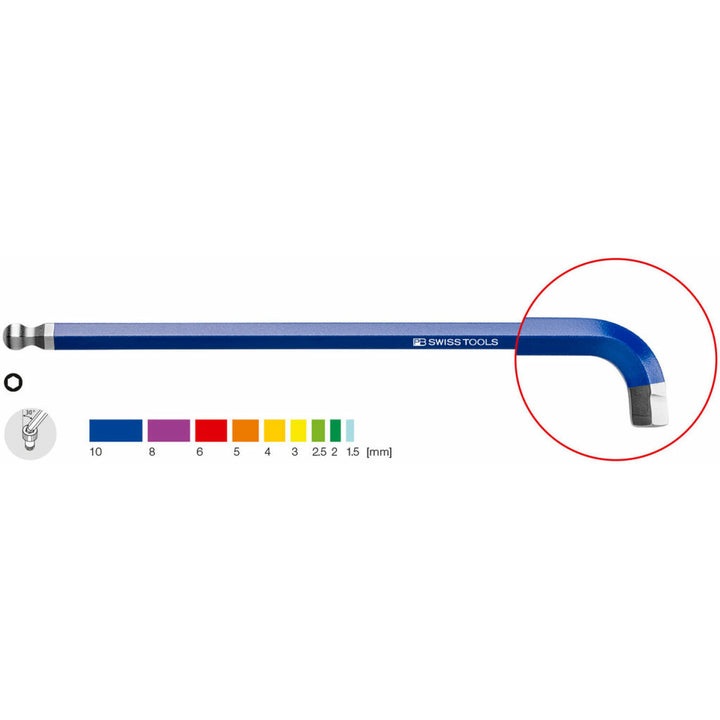 PB Swiss Tools PB 2222.L 10 BL RainBow 90°–100° Key L-Wrenches, Hex