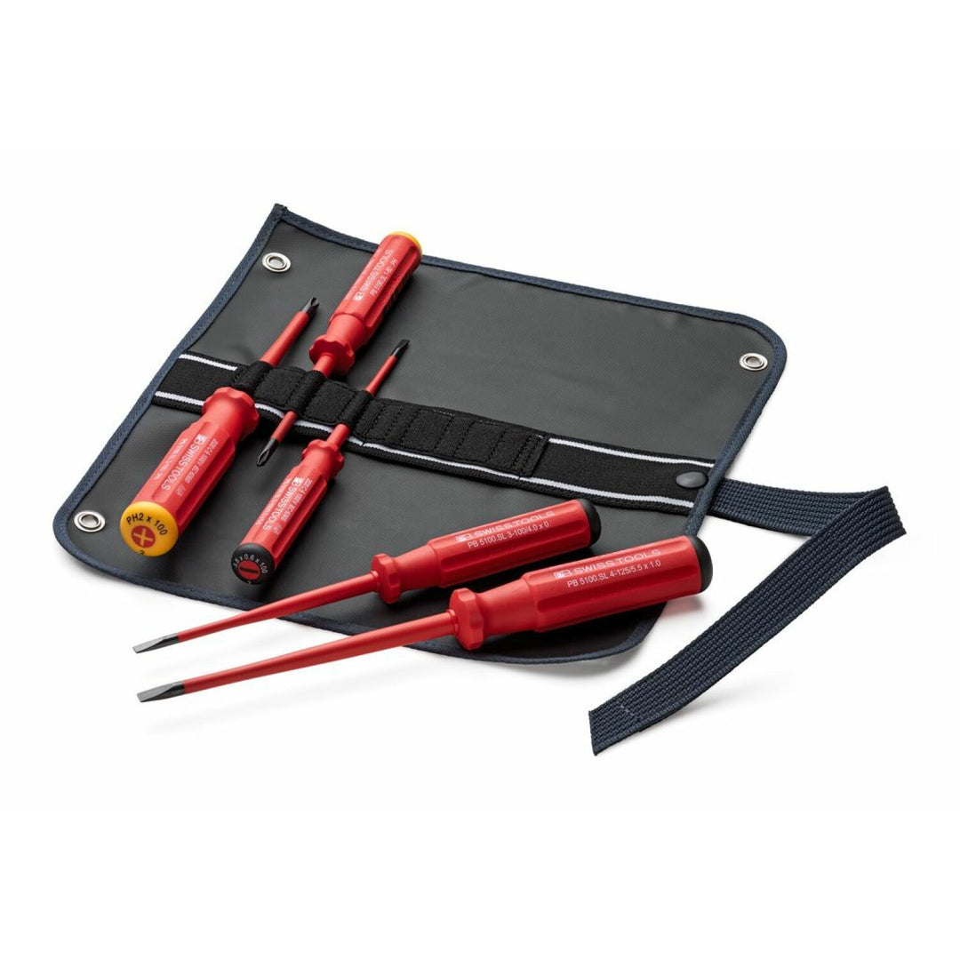 PB Swiss PB 5542.SU SL GY Screwdriver Set Slotted/Phillips in Roll-Up Case with Classic VDE Handle, 5 Pcs