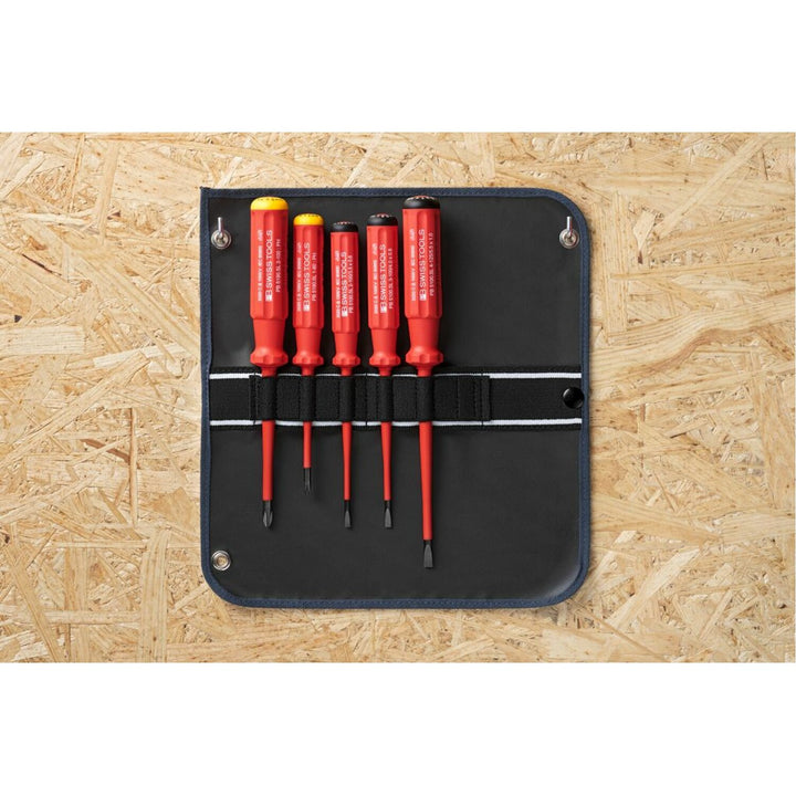 PB Swiss PB 5542.SU SL GY Screwdriver Set Slotted/Phillips in Roll-Up Case with Classic VDE Handle, 5 Pcs