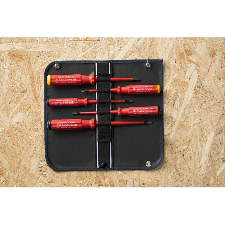 PB Swiss PB 5542.SU SL GY Screwdriver Set Slotted/Phillips in Roll-Up Case with Classic VDE Handle, 5 Pcs