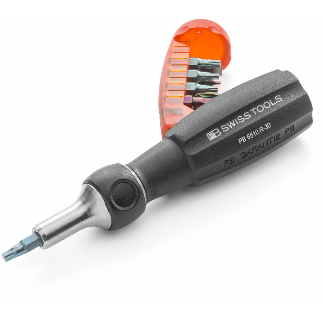 PB Swiss Tools PB 6510.R-30 Insider Pro Ratchet – ratchet handle with integrated bit magazine and 10 PrecisionBits C6