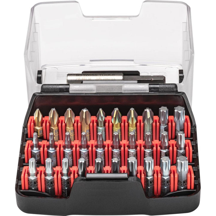 PB Swiss PB C6.995 Screwdriver Bit Set Phillips, PoziDriv, TORX® C6 1/4 Inch in Bit Box 31-Pcs