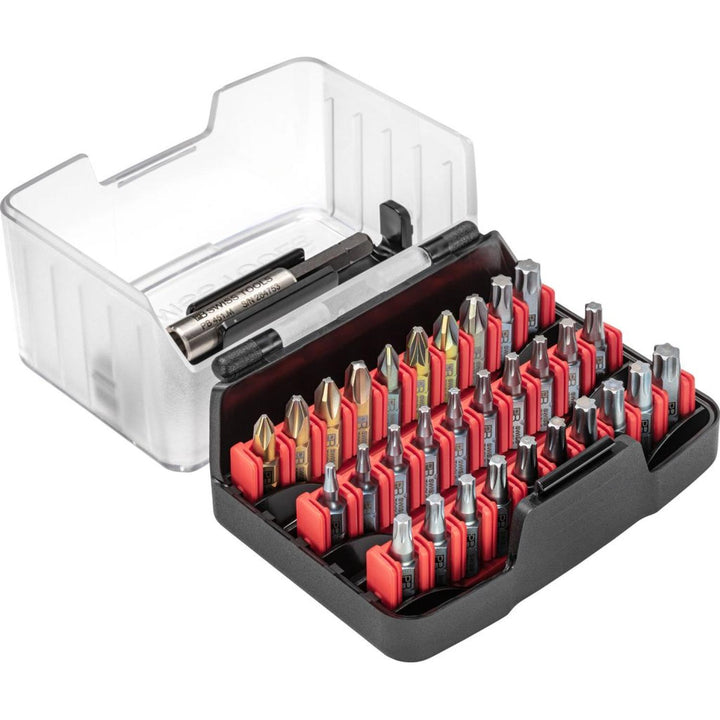 PB Swiss PB C6.995 Screwdriver Bit Set Phillips, PoziDriv, TORX® C6 1/4 Inch in Bit Box 31-Pcs