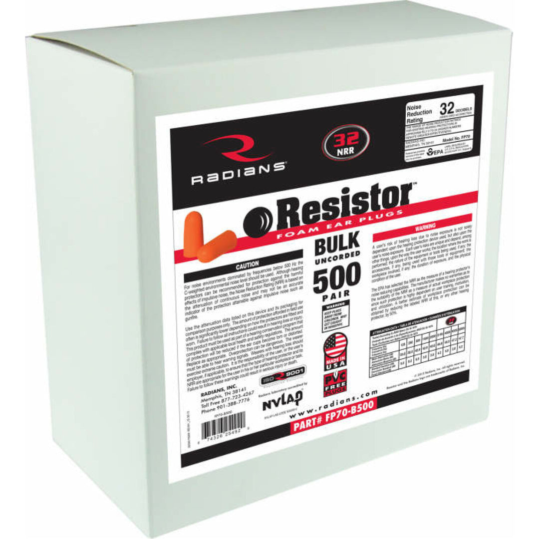 Radians FP70-B500 Resistor 32 Foam Uncorded Earplug Dispenser Refill - 500 Pair