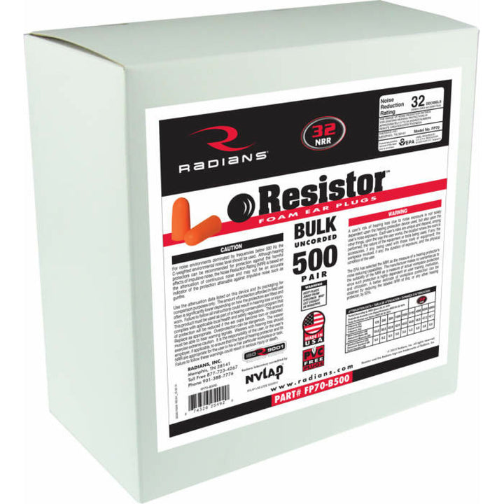 Radians FP70-B500 Resistor 32 Foam Uncorded Earplug Dispenser Refill - 500 Pair