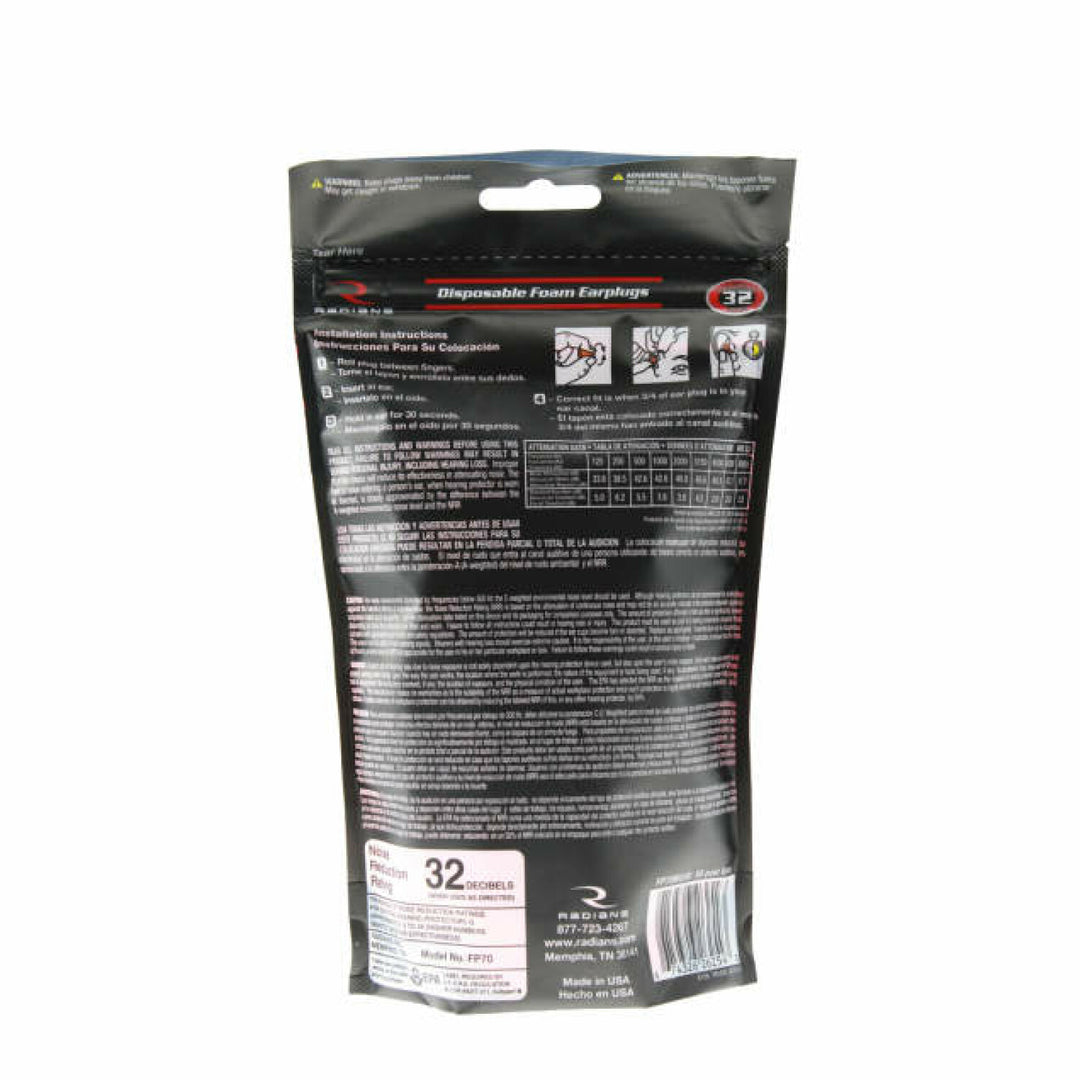 Radians FP70ABG50 Resistor 32 Foam Earplugs Bag - Uncorded - Aqua - 50 Pair Bag