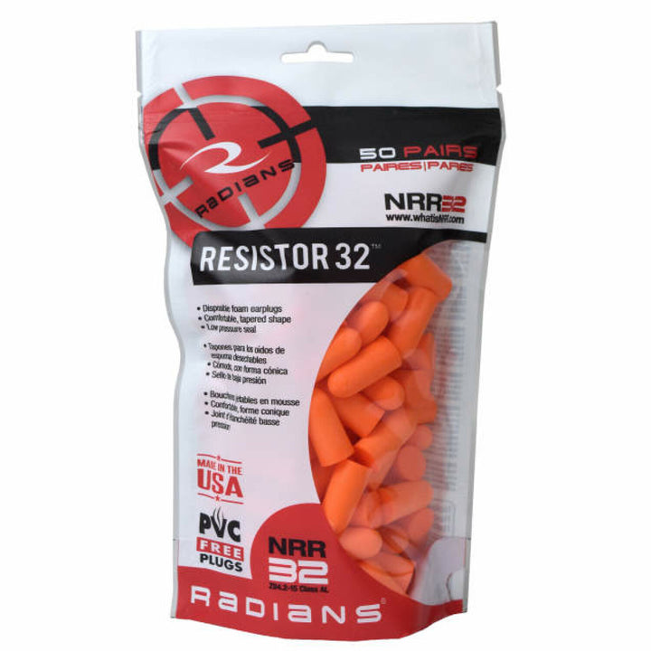 Radians FP70BG50 Resistor 32 Foam Earplugs Bag - Uncorded - Orange - 50 Pair Bag