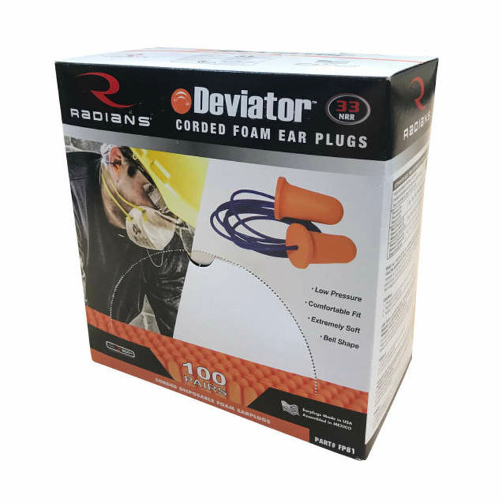 Radians FP81 Deviator 33 Disposable Foam Corded Earplugs