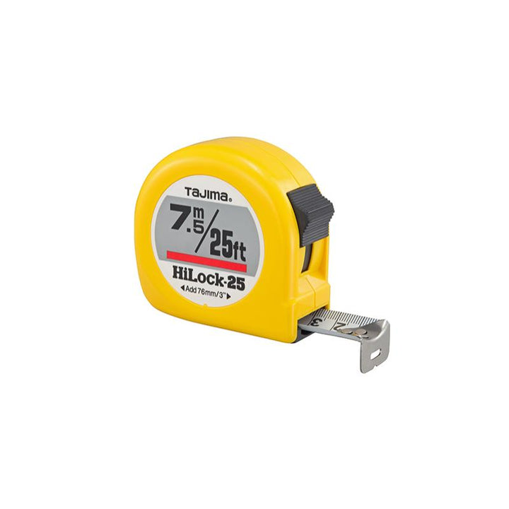 Tajima Tool HL-25/7.5MBW Hi-Lock, Standard & Metric Scale 25 ft. / 7.5m x 1 inch Steel Blade