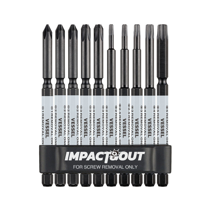 Vessel Tools HZB10P01 Impact & Out Screw Removing Bit Assortment, 10 Pc.