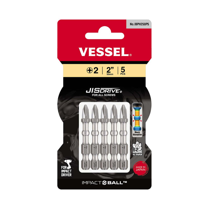 Vessel Tools IBPH250P5 IMPACT BALL Torsion Bit (PH2 x 50 mm, 5 pcs.)