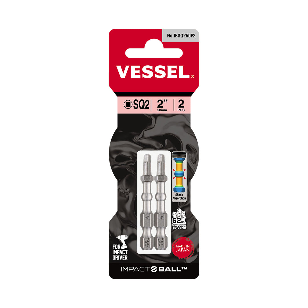 Vessel Tools IBSQ250P2 IMPACT BALL Torsion Bit (SQ2 x 50 mm, 2 pcs.)