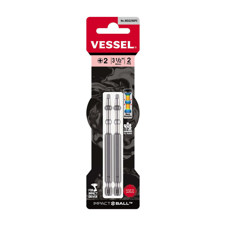 Vessel Tools IBSQ290P2 IMPACT BALL Torsion Bit (SQ2 x 90 mm, 2 pcs.)