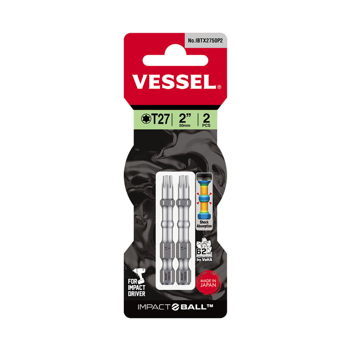 Vessel Tools IBTX2750P2 IMPACT BALL Torsion Bit (T27 x 50 mm, 2 pcs.)