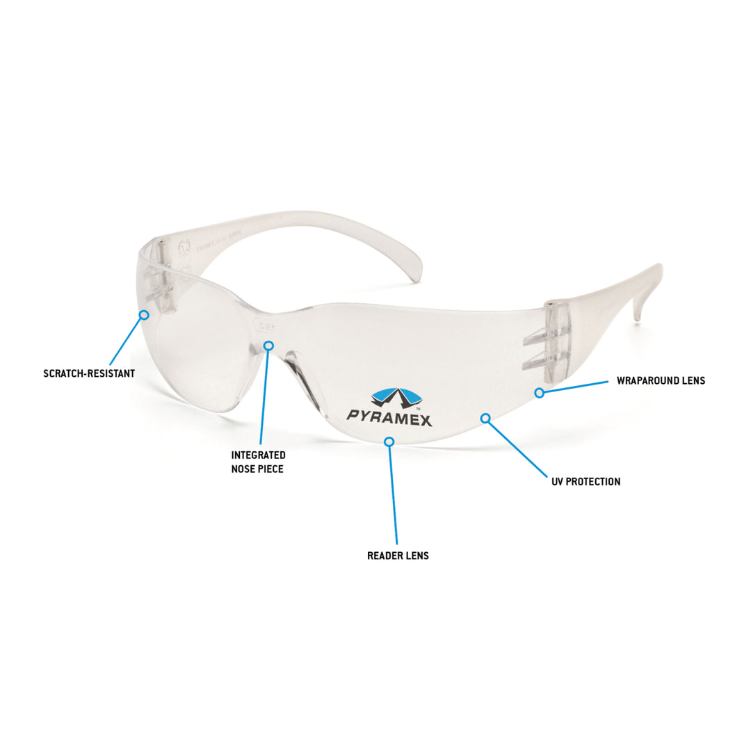 Pyramex S4110R25 Intruder Clear +2.5 Reader Lens with Clear Temples
