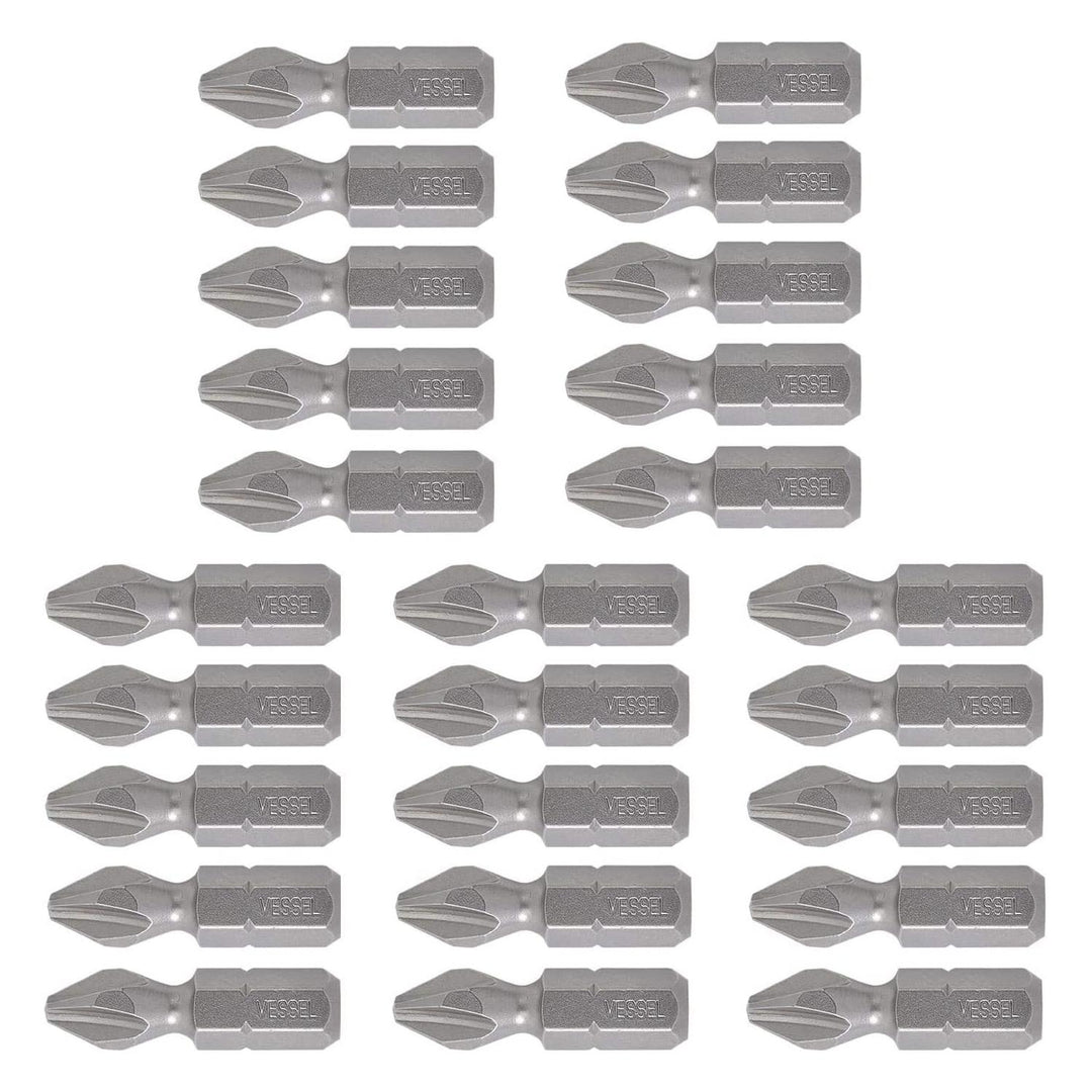 Vessel Tools NTPH2254P25T Neck Torsion Power Bits, PH2 x 25.4 mm, 25 Pc.
