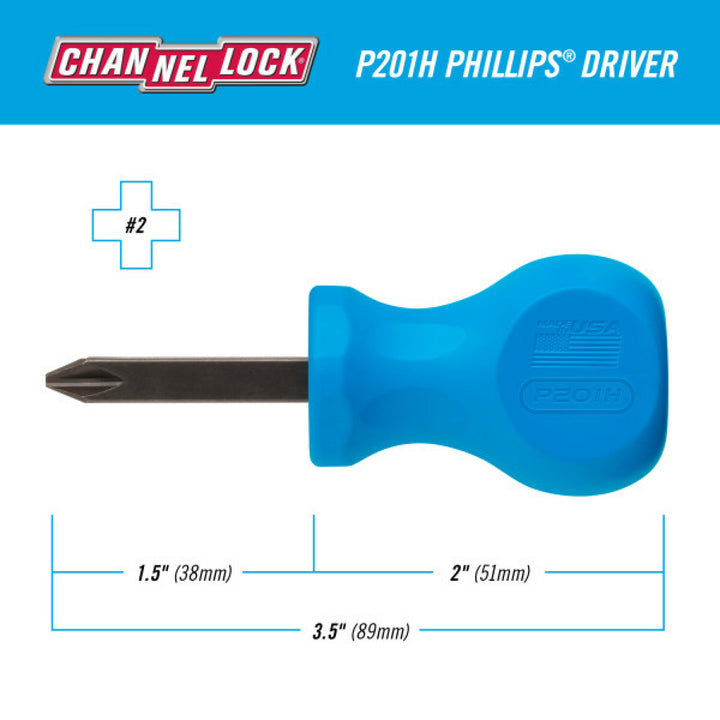 Channellock P201H PHILLIPS #2 x 1.5 Stubby-Inch Professional Screwdriver