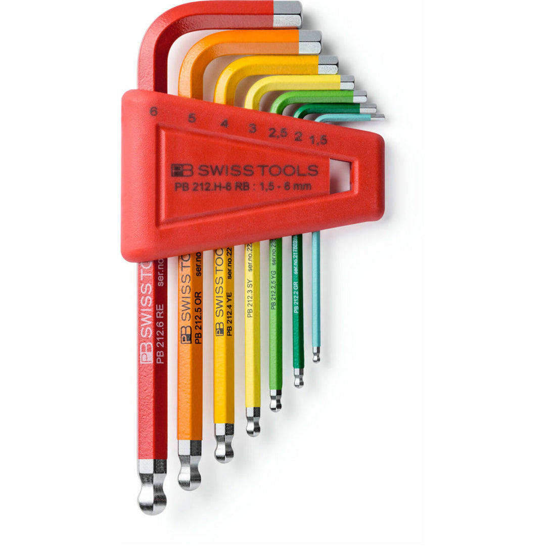 PB Swiss Tools PB 212.H-6 RB Hex Key Set Ballpoint Metric Rainbow 1.5-6mm 7-Piece
