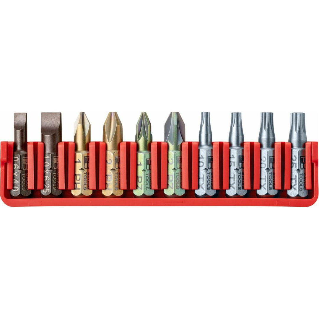 PB Swiss Tools PB C6.702 CN PrecisionBit, Shape C 6.3 (1/4”), Set With a Handy BitBlock, 10 Pieces