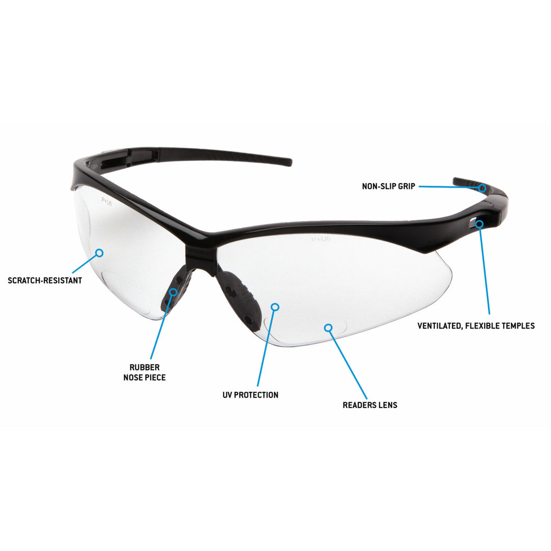 Pyramex SB6310SPR25 Pmxtreme Clear +2.5 Reader Lens with Black Frame and Cord