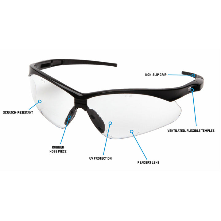 Pyramex SB6310SPR15 Pmxtreme Clear +1.5 Reader Lens with Black Frame and Cord