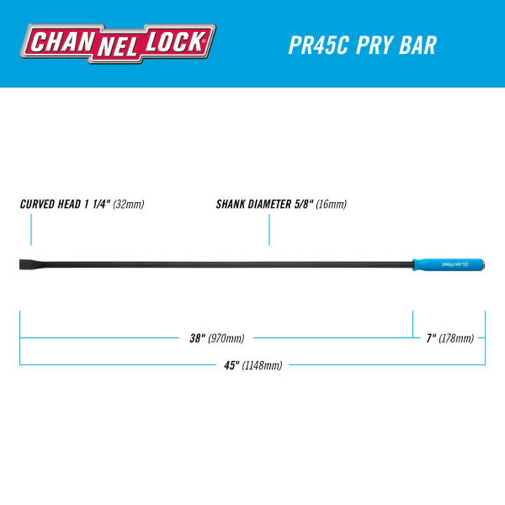 Channellock PR45C 1-1/4 x 38-inch Professional Pry Bar, 45-Inch