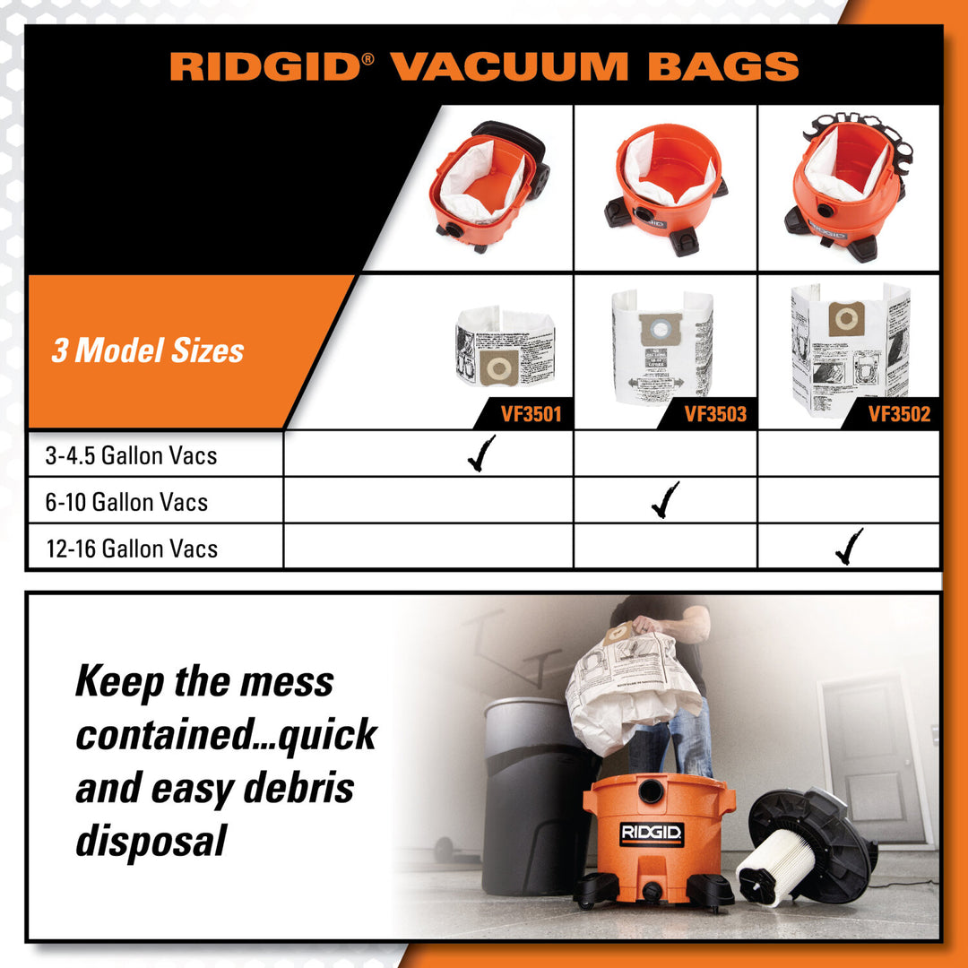 Ridgid 23743 High-Efficiency Dust Bags (VF3502)