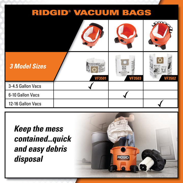 Ridgid 23743 High-Efficiency Dust Bags (VF3502)