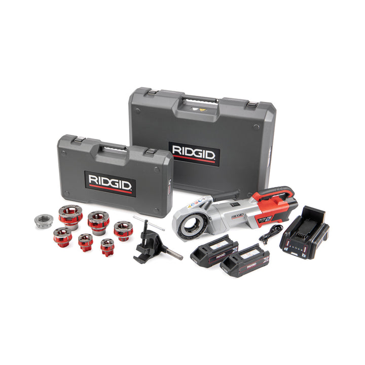 Ridgid 72028 760 FXP Power Drive (11-R), 2x 4Ah FXP Batteries, FXP Charger, 1/2-2" 11-R NPT Die Head Set, Support Arm, Case