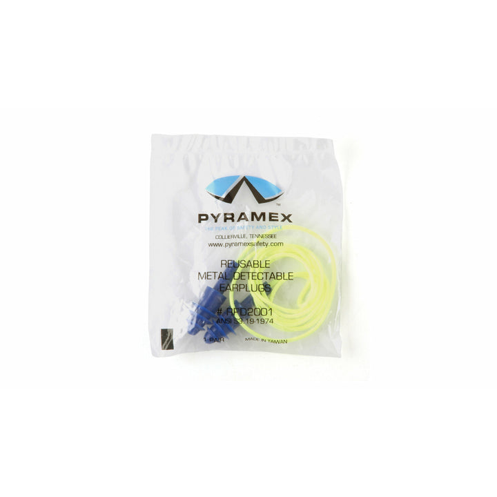 Pyramex RPD2001 Yellow Corded Reusable Metal Detectable Blue Earplugs -100 Pair/Box