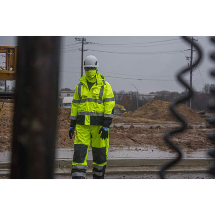 Workwear RW32-EZ1Y Heavy Duty Rip Stop Waterproof & Breathable Pants w/Bib - Hi-Vis Green